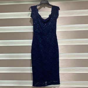 Sequin floral lace navy midi dress size 14